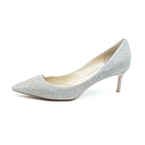 Jimmy Choo Romy 60 Glitter Pumps Platinum Ice Dusty Pointed Toe Heels Size 41 - Picture 10 of 11